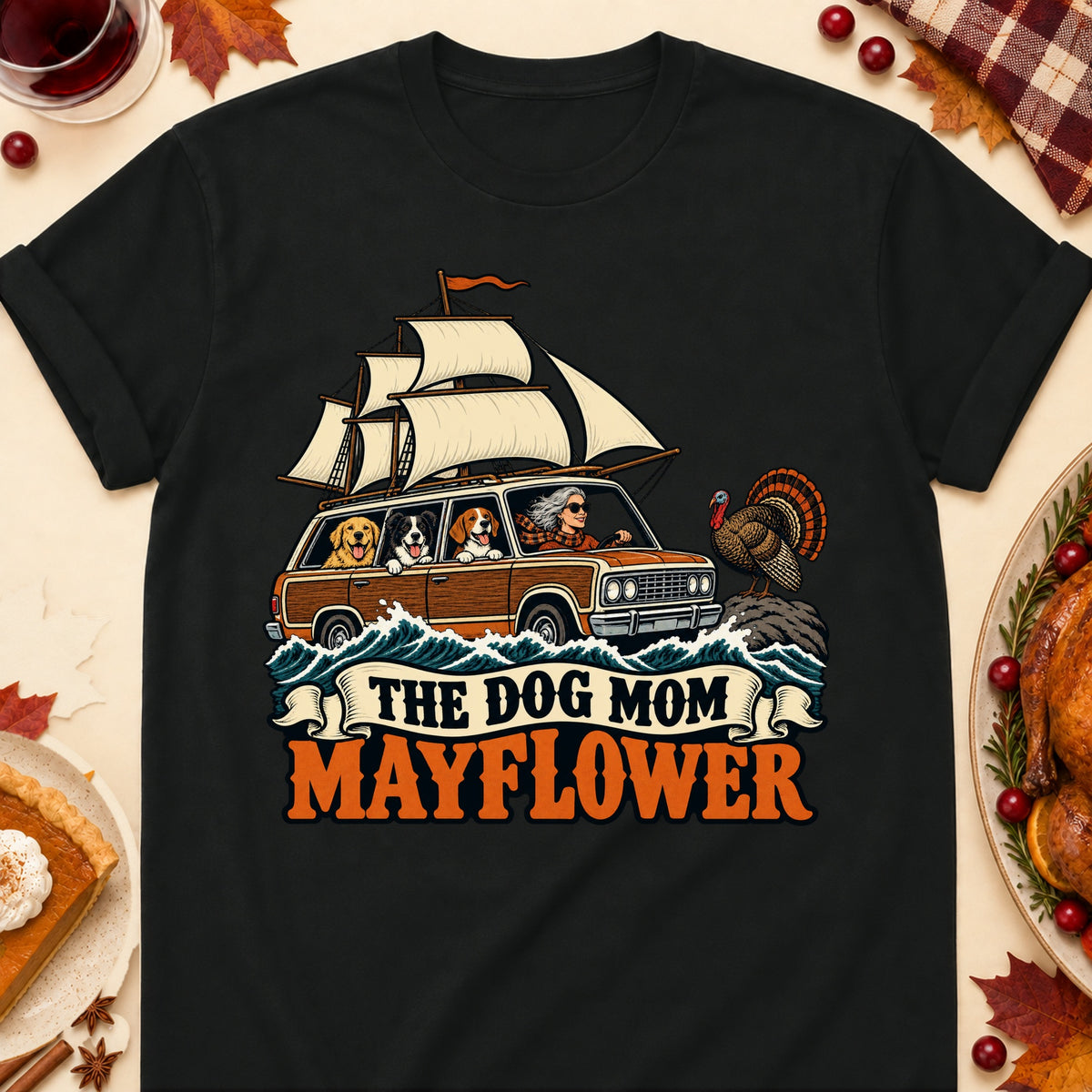 The Dog Mom Mayflower Thanksgiving Dog Mom T-Shirt in Black