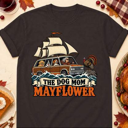 The Dog Mom Mayflower Thanksgiving Dog Mom T-Shirt in Dark Chocolate