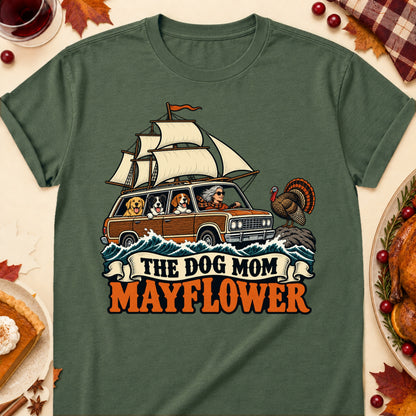 The Dog Mom Mayflower Thanksgiving Dog Mom T-Shirt in Military Green