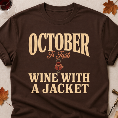 October Is Just Wine With A Jacket Fall Colored Print T-Shirt - Dark Chocolate - Brooke & Belle