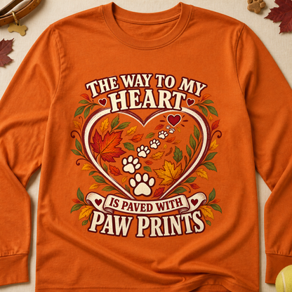 Way To My Heart Paw Prints Fall Long Sleeves - Texas Orange - Brooke & Belle