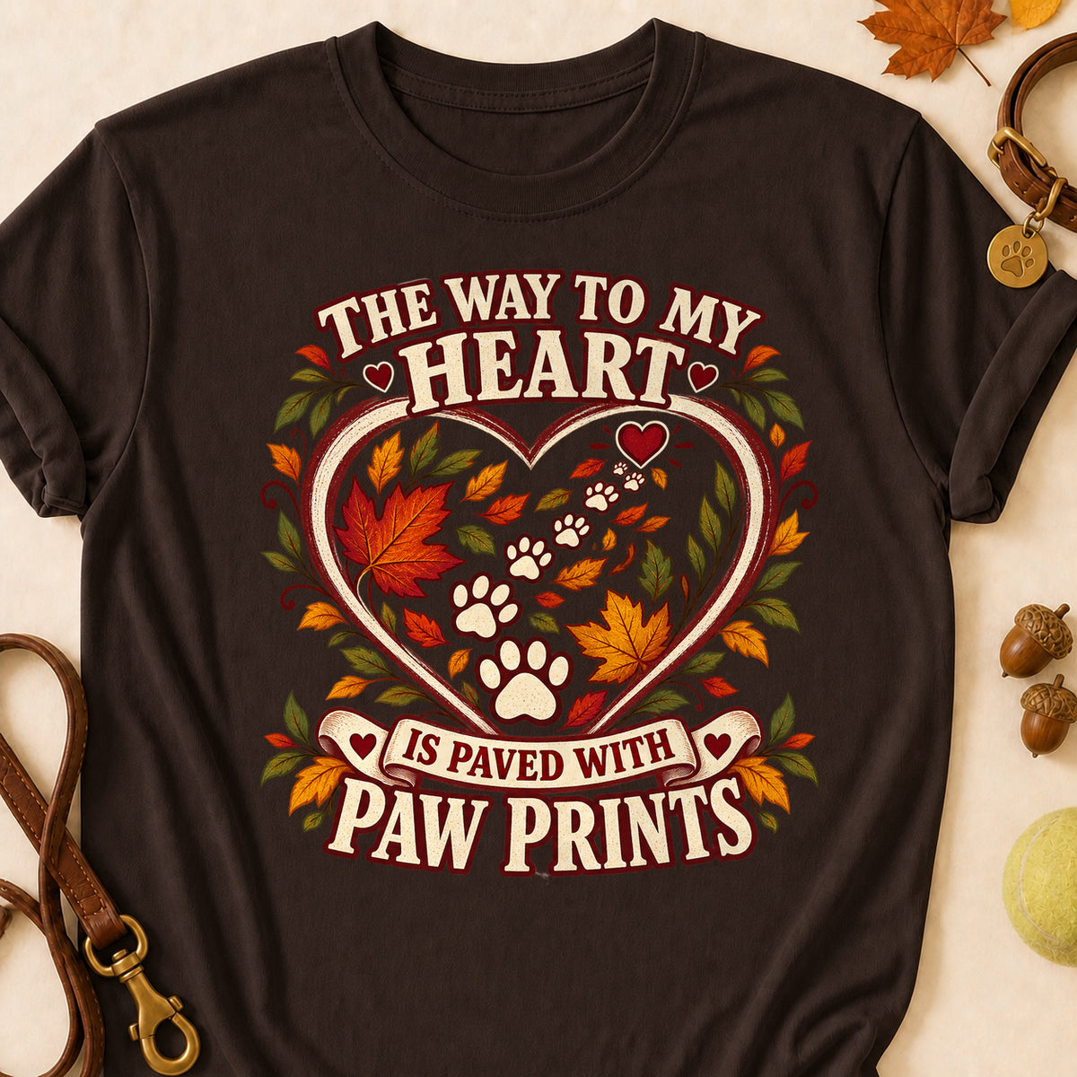 Way To My Heart Paw Prints Fall T-shirt - Dark Chocolate - Brooke & Belle
