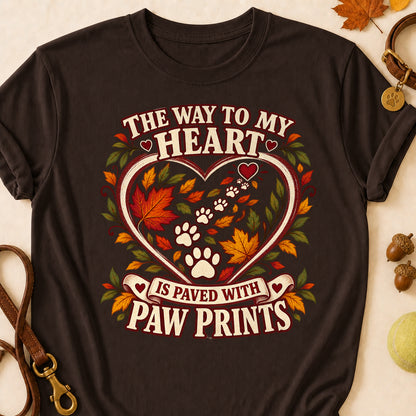 Way To My Heart Paw Prints Fall T-shirt - Dark Chocolate - Brooke & Belle