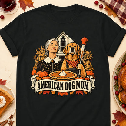 American Dog Mom Thanksgiving Dog Mom T-Shirt in Black