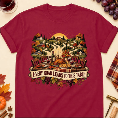 Every Road Leads To This Table Colored Print T-Shirt - Cardinal Red - Brooke & Belle
