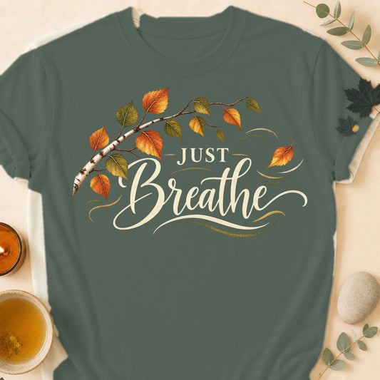 Just Breathe Fall T-shirt - Heather Military Green - Brooke & Belle
