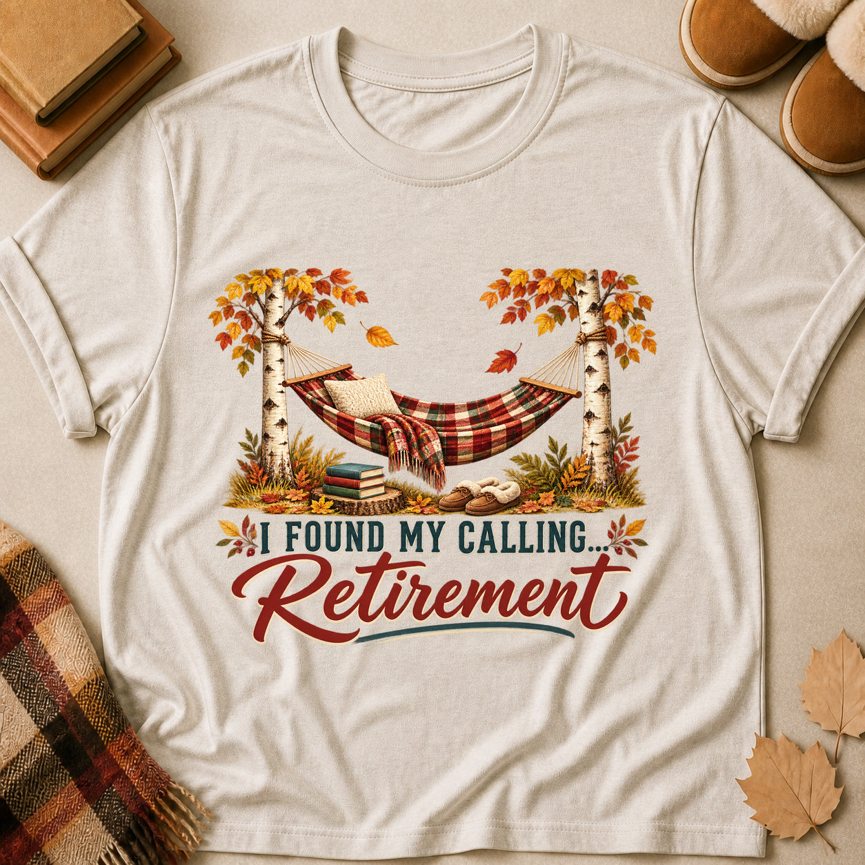 I Found My Calling Retirement Fall Colored Print T-Shirt - Heather Oatmeal - Brooke & Belle