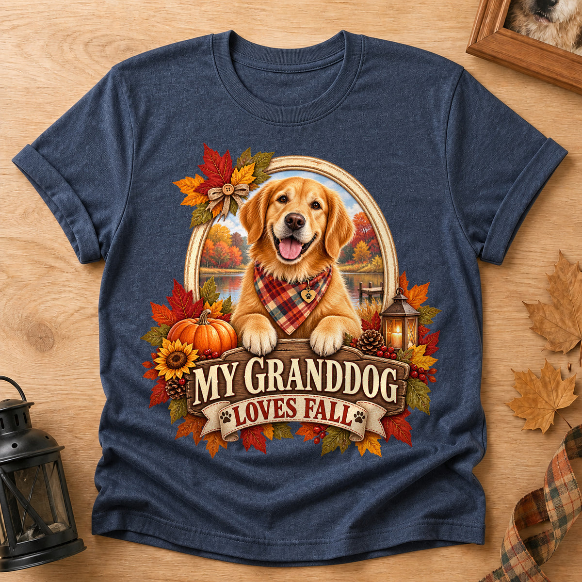 Granddog Loves Fall T-shirt - Heather Navy - Brooke & Belle