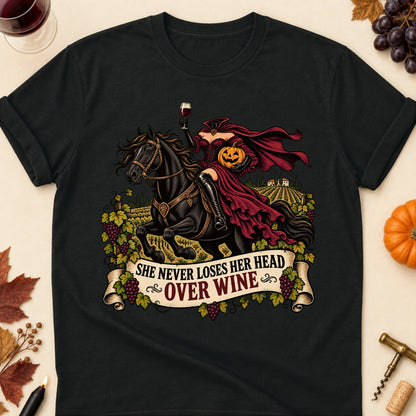 She Never Loses Her Head Over Wine Colored Print T-Shirt - Black - Brooke & Belle