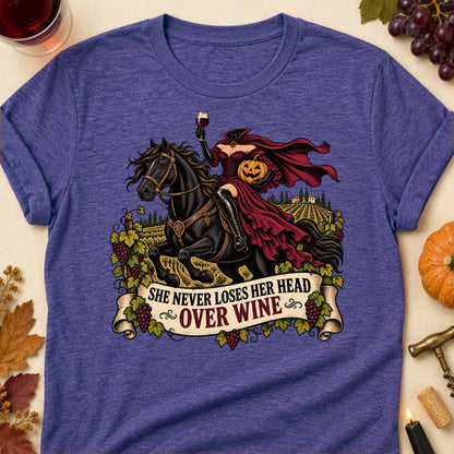 She Never Loses Her Head Over Wine Colored Print T-Shirt - Heather Purple - Brooke & Belle