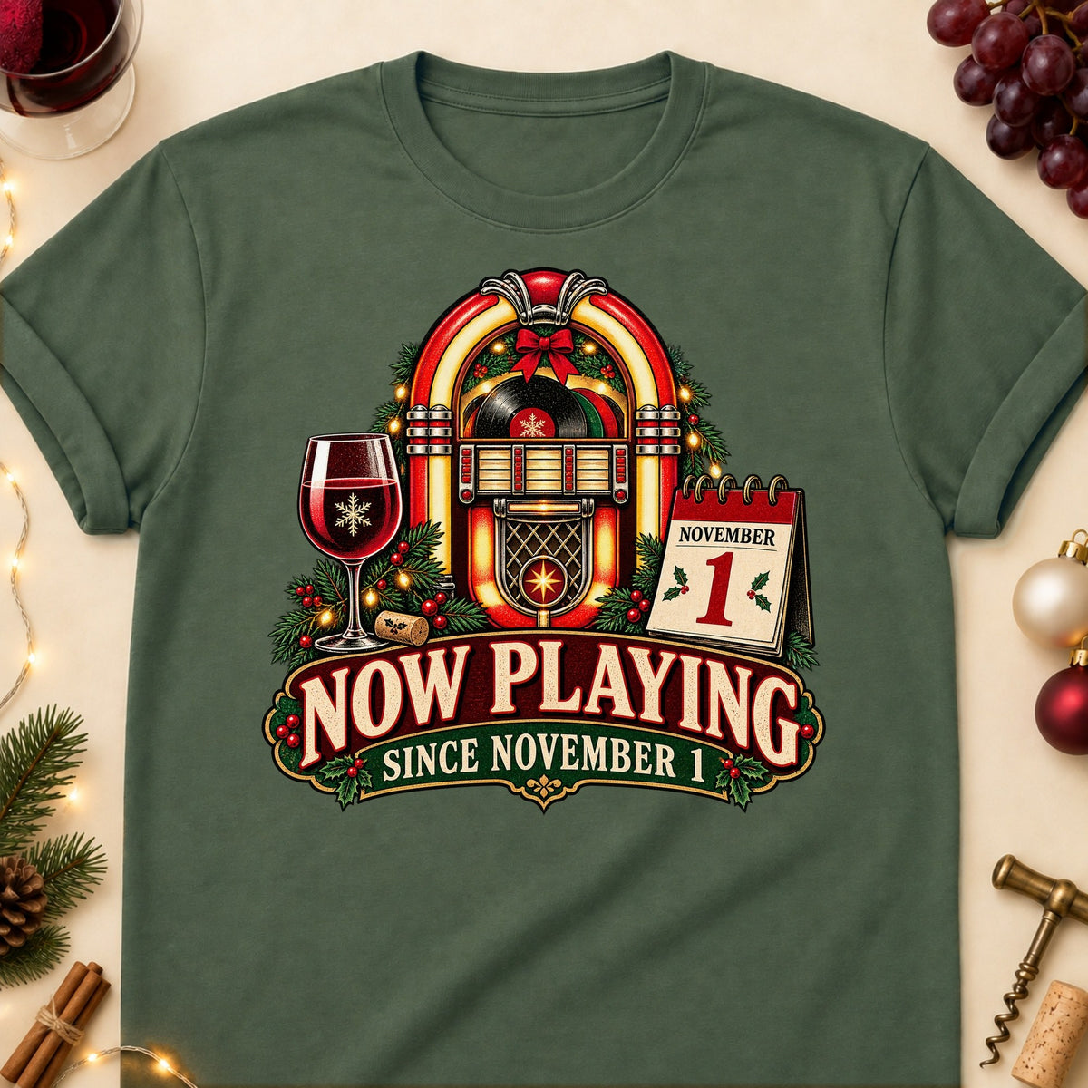 Now Playing Since November 1 Colored Print T-Shirt - Military Green - Brooke & Belle