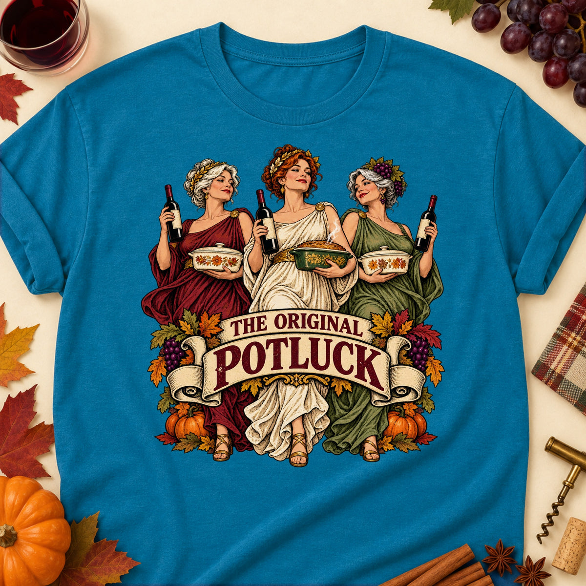 The Original Potluck Colored Print T-Shirt - Antique Sapphire - Brooke & Belle