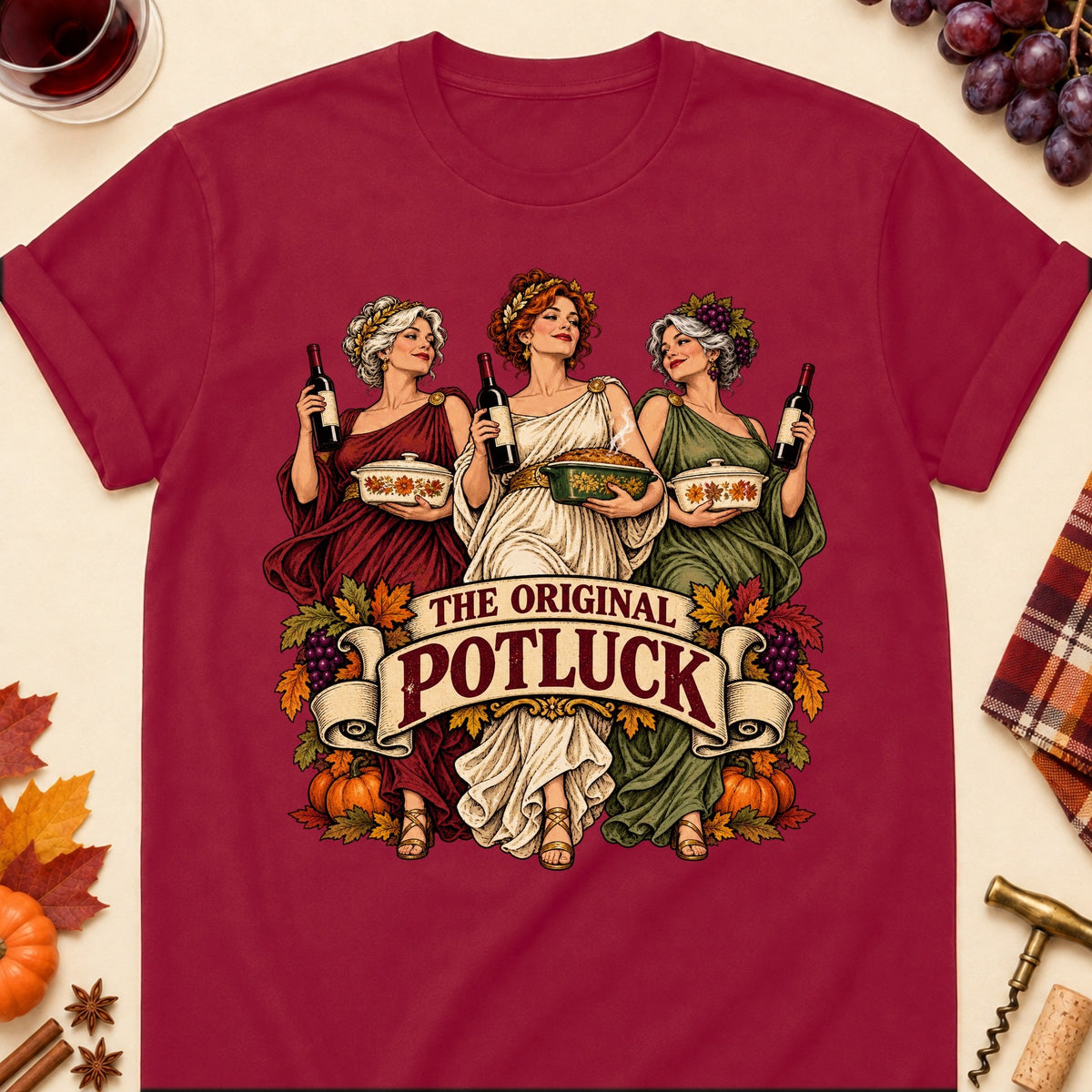 The Original Potluck Colored Print T-Shirt - Cardinal Red - Brooke & Belle