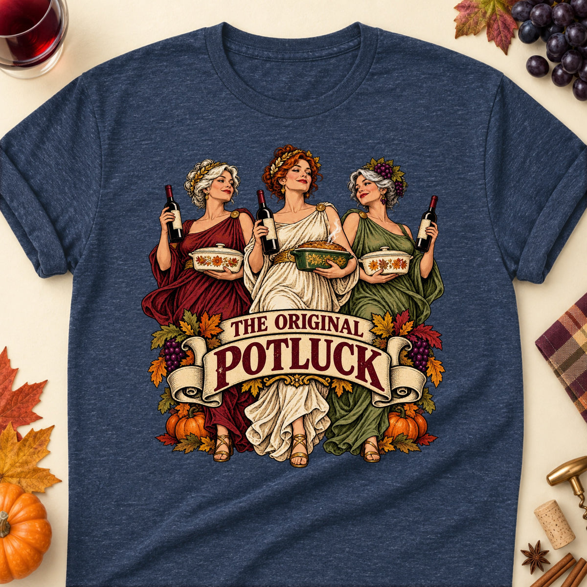 The Original Potluck Colored Print T-Shirt - Heather Navy - Brooke & Belle