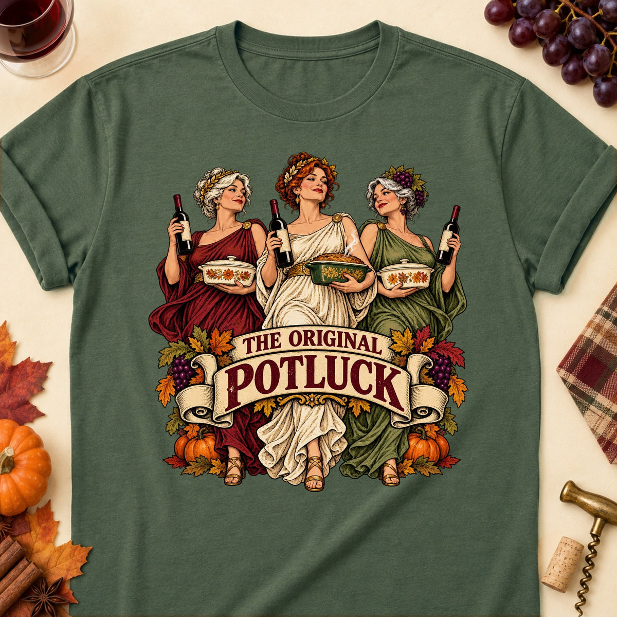 The Original Potluck Colored Print T-Shirt - Military Green - Brooke & Belle