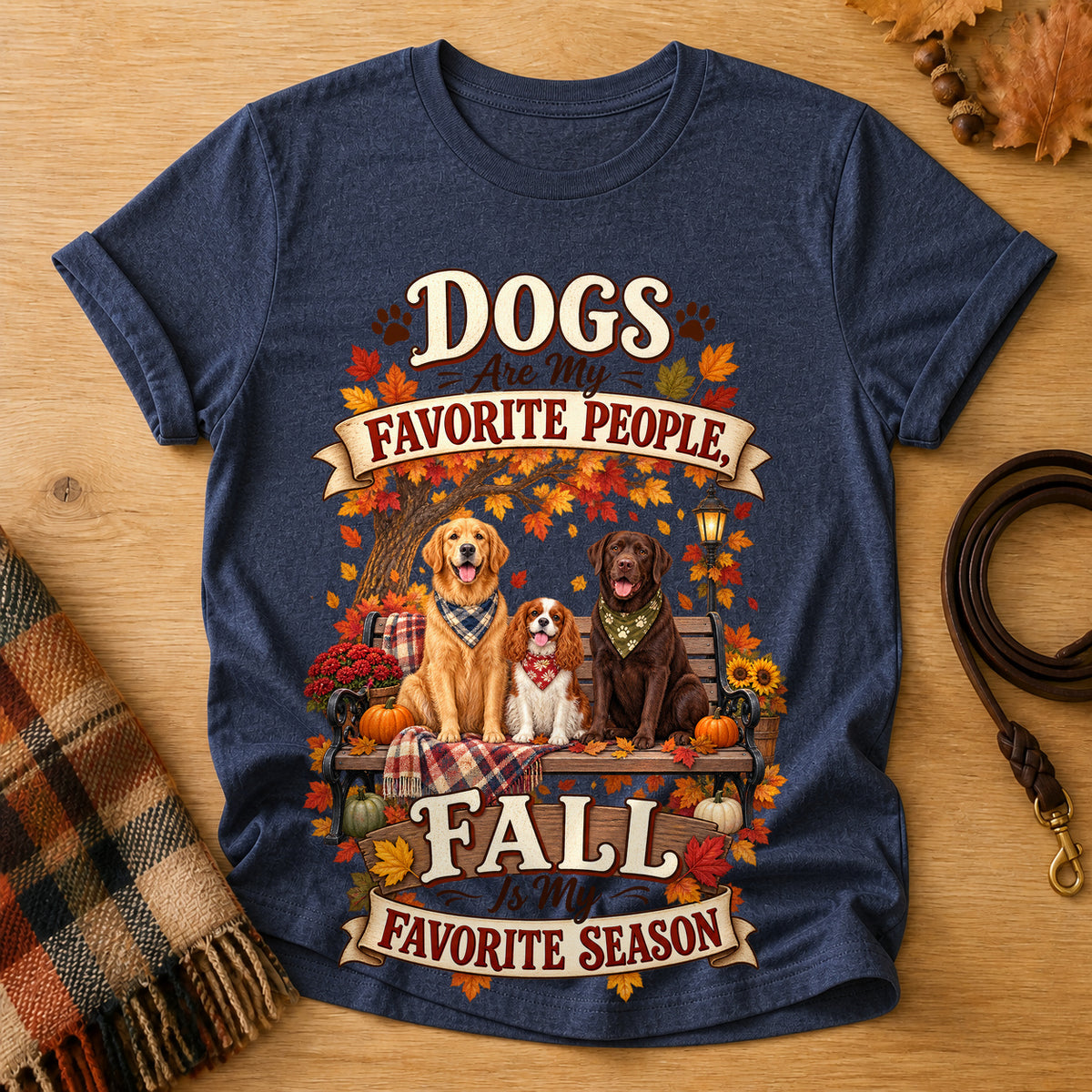 Dogs Favorite People Fall Season T-shirt - Heather Navy - Brooke & Belle