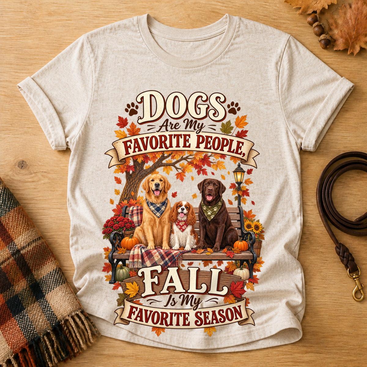Dogs Favorite People Fall Season T-shirt - Heather Oatmeal - Brooke & Belle