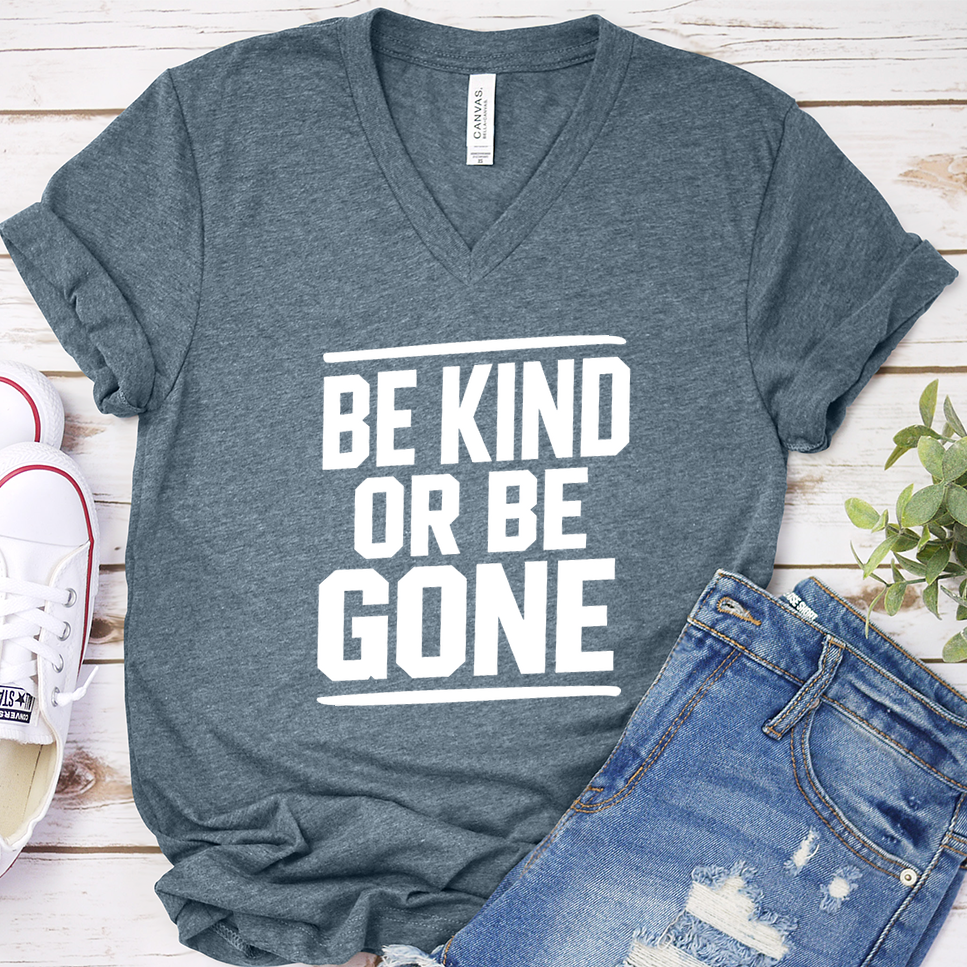 Be Kind Or Be Gone V-Neck - Heather Slate - Brooke & Belle