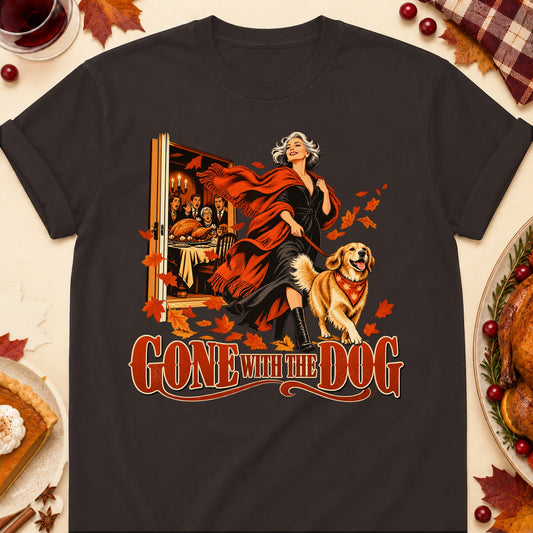 Gone With The Dog Thanksgiving Dog Mom T-Shirt in Dark Chocolate