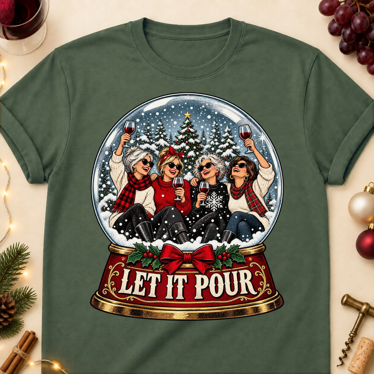 Let It Pour Colored Print T-Shirt - Military Green - Brooke & Belle