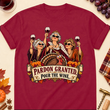 Pardon Granted. Pour The Wine Colored Print T-Shirt - Cardinal Red - Brooke & Belle