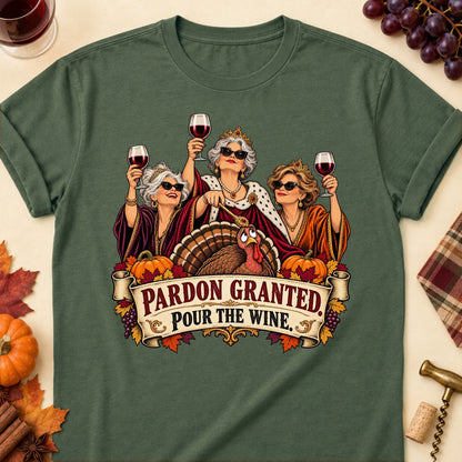 Pardon Granted. Pour The Wine Colored Print T-Shirt - Military Green - Brooke & Belle