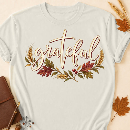 Grateful Fall T-shirt - Heather Oatmeal - Brooke & Belle
