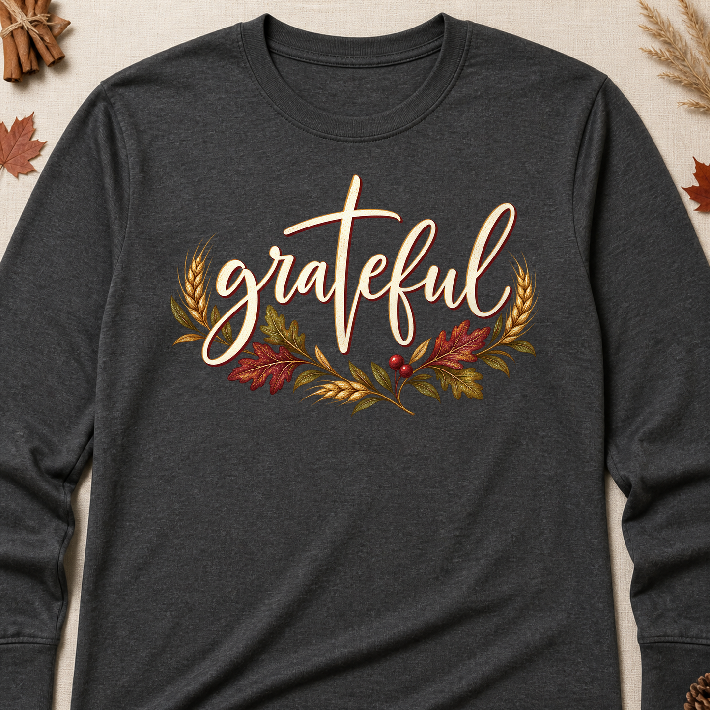 Grateful Fall Long Sleeves - Charcoal - Brooke & Belle