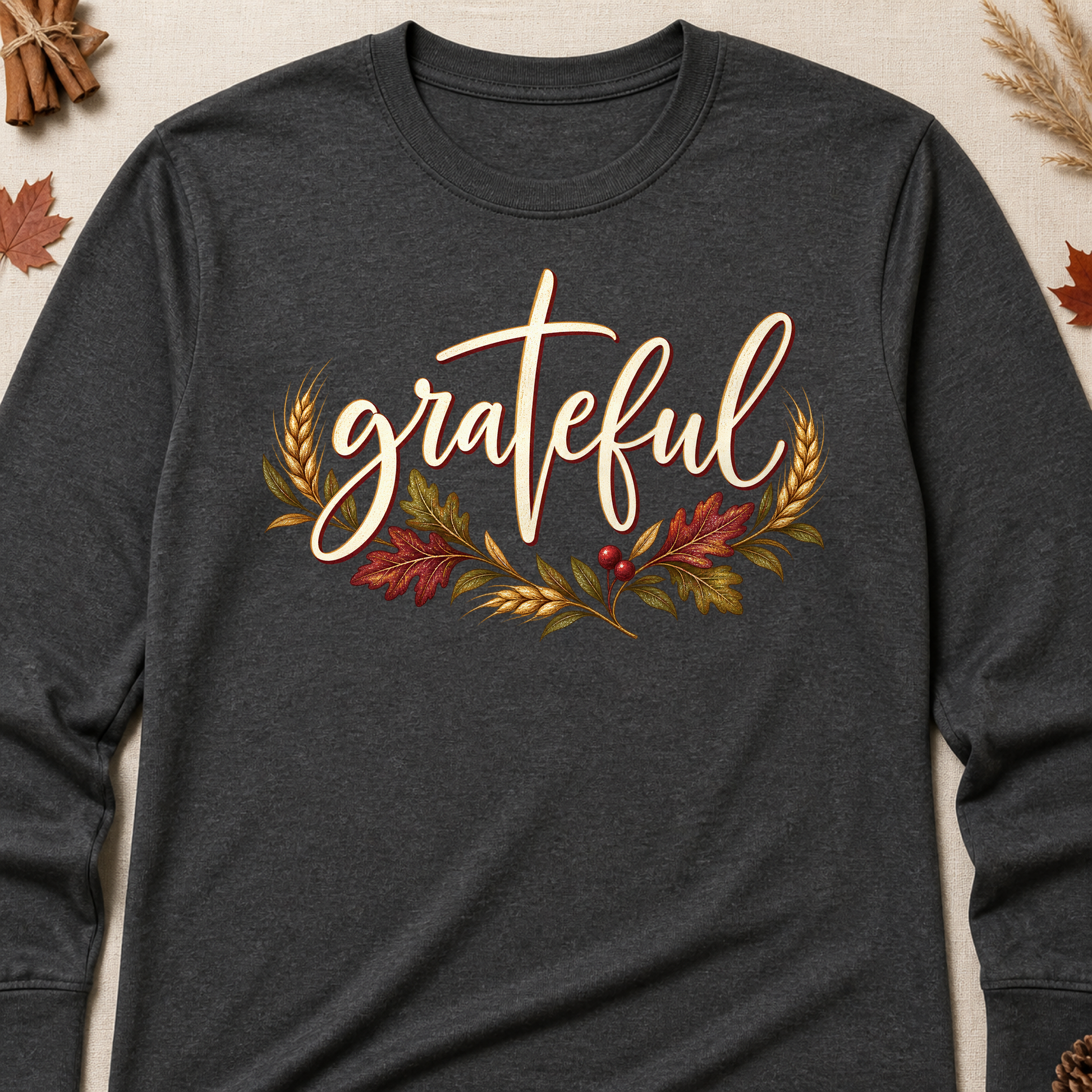 Grateful Fall Long Sleeves - Charcoal - Brooke & Belle