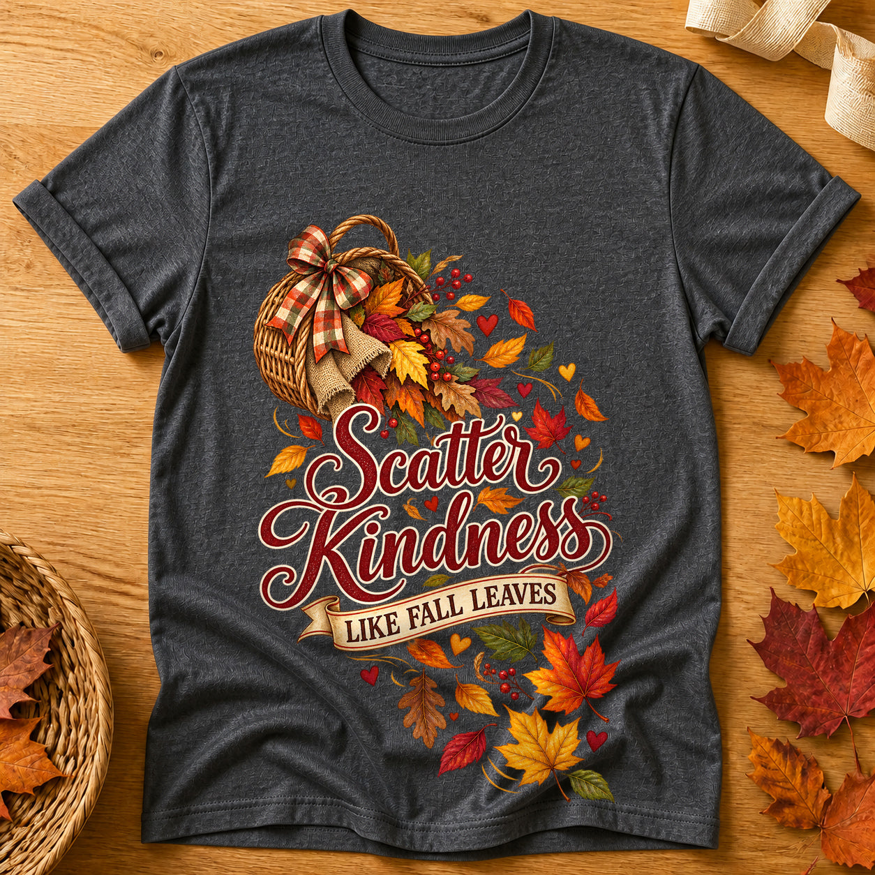 Scatter Kindness Leaves T-shirt - Dark Heather - Brooke & Belle