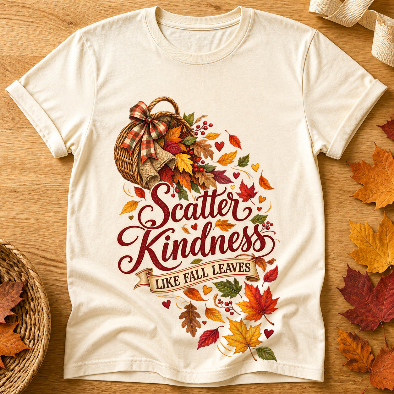 Scatter Kindness Leaves T-shirt - Natural - Brooke & Belle