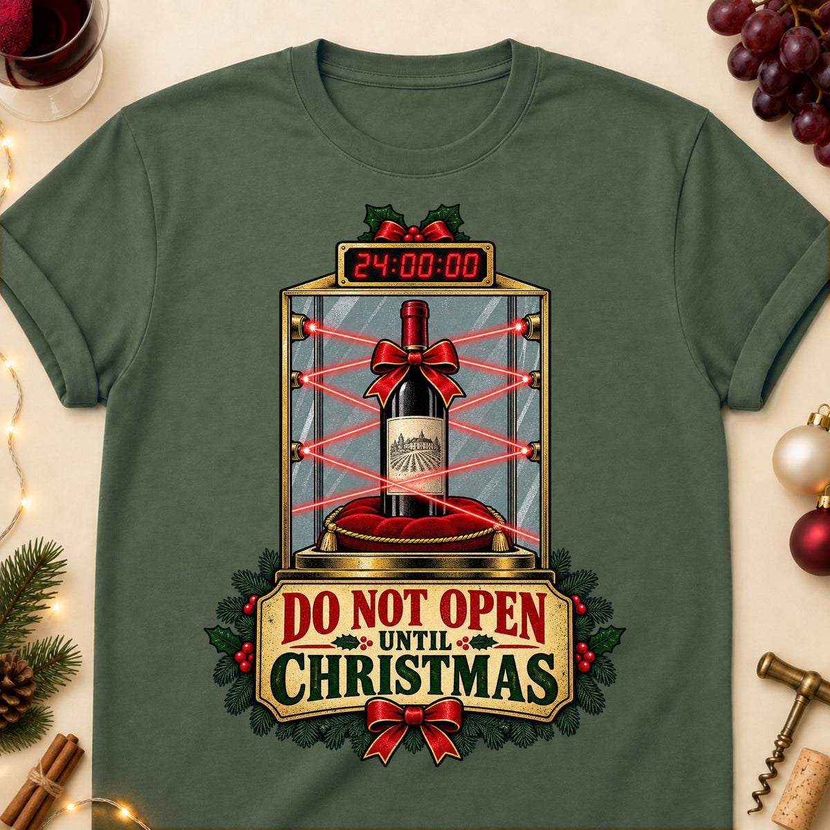 Do Not Open Until Christmas Colored Print T-Shirt - Military Green - Brooke & Belle