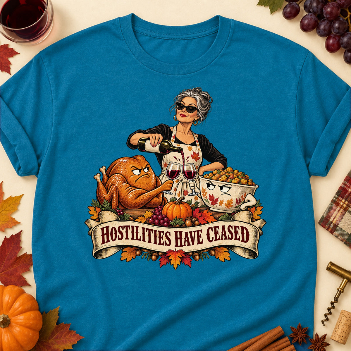 Hostilities Have Ceased Colored Print T-Shirt - Antique Sapphire - Brooke & Belle