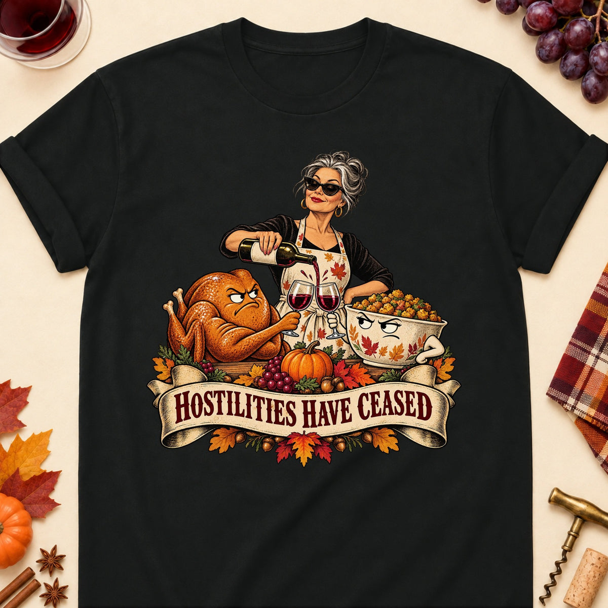 Hostilities Have Ceased Colored Print T-Shirt - Black - Brooke & Belle
