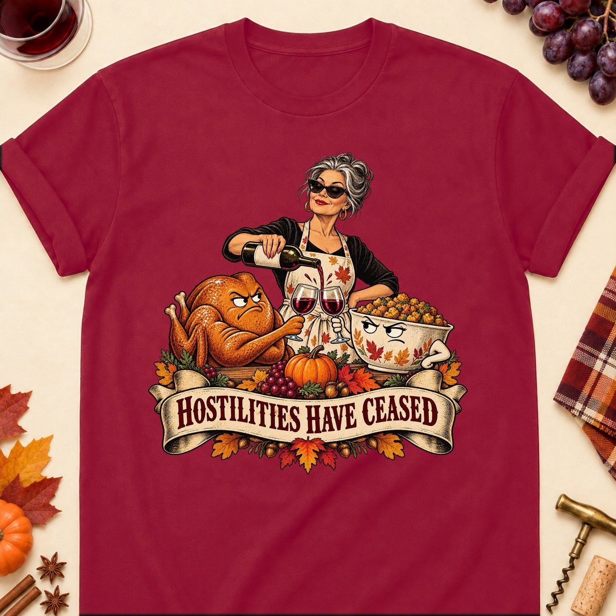 Hostilities Have Ceased Colored Print T-Shirt - Cardinal Red - Brooke & Belle