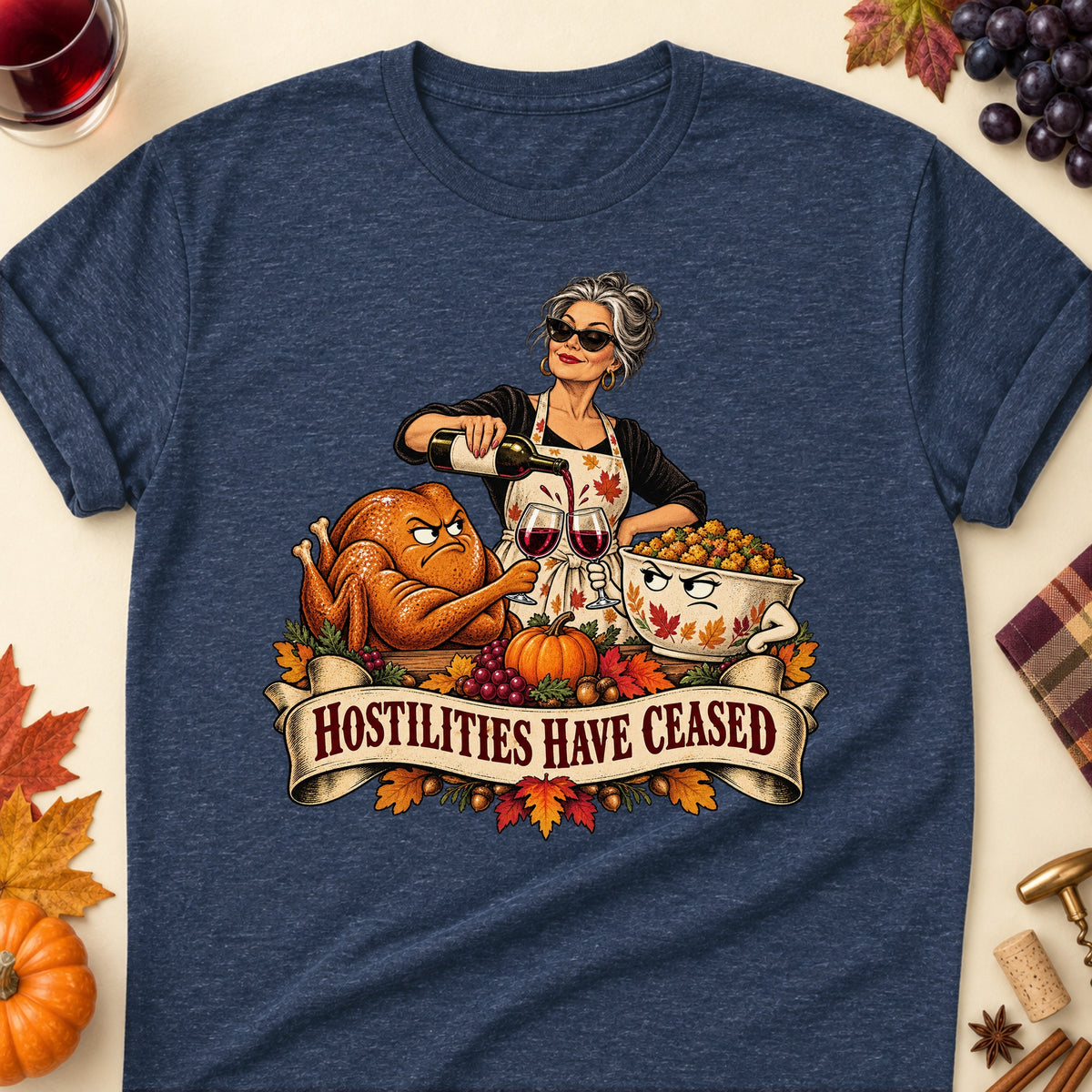 Hostilities Have Ceased Colored Print T-Shirt - Heather Navy - Brooke & Belle