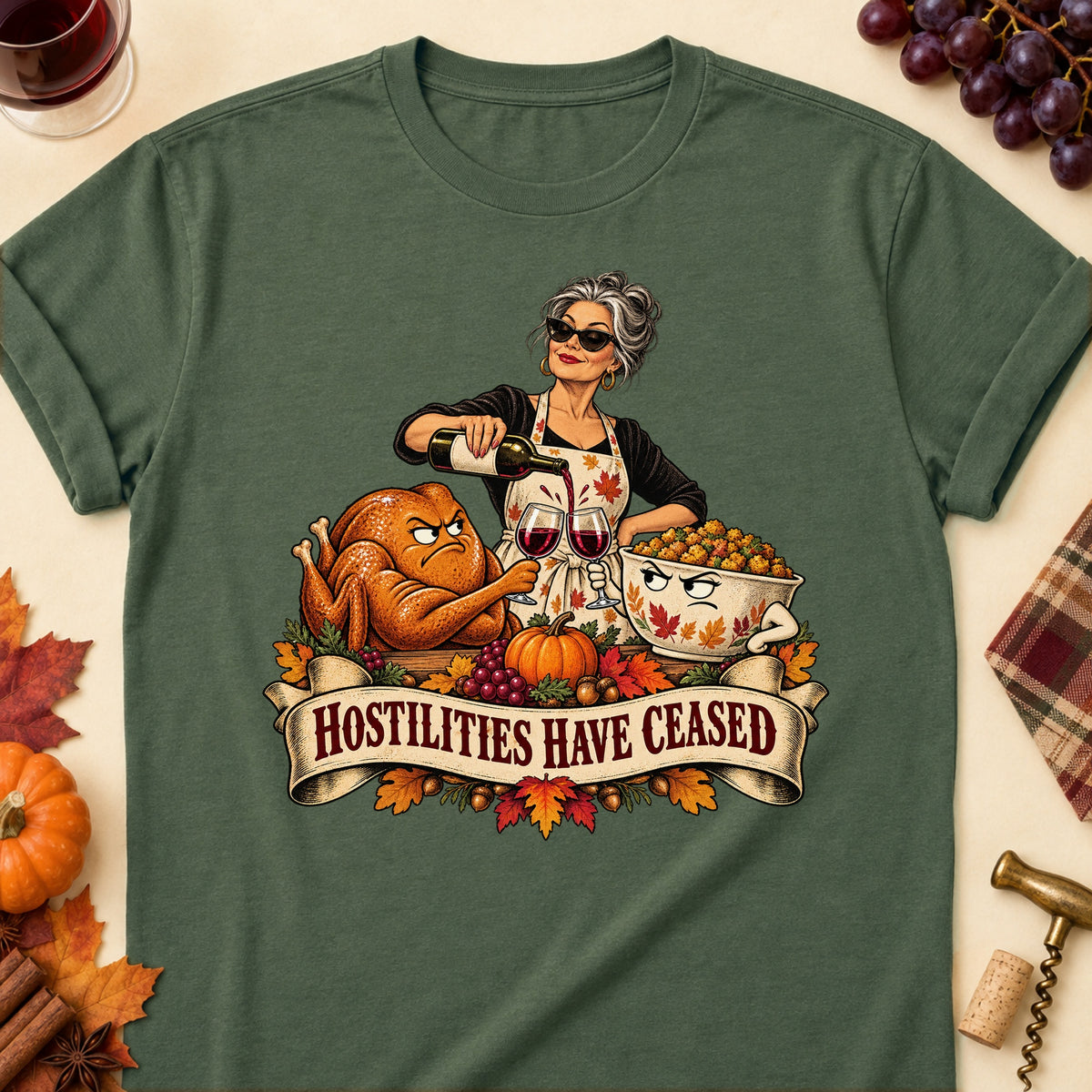 Hostilities Have Ceased Colored Print T-Shirt - Military Green - Brooke & Belle