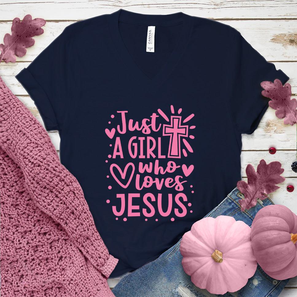 Just A Girl Who Loves Jesus V-Neck Pink Edition - Brooke & Belle
