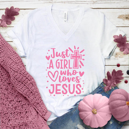 Just A Girl Who Loves Jesus V-Neck Pink Edition