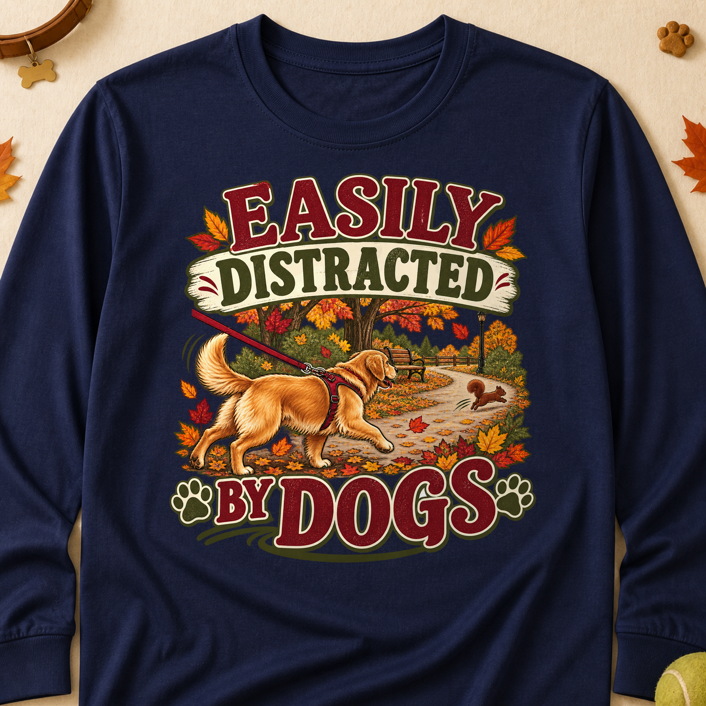Easily Distracted By Dogs Fall Long Sleeves - Navy - Brooke & Belle