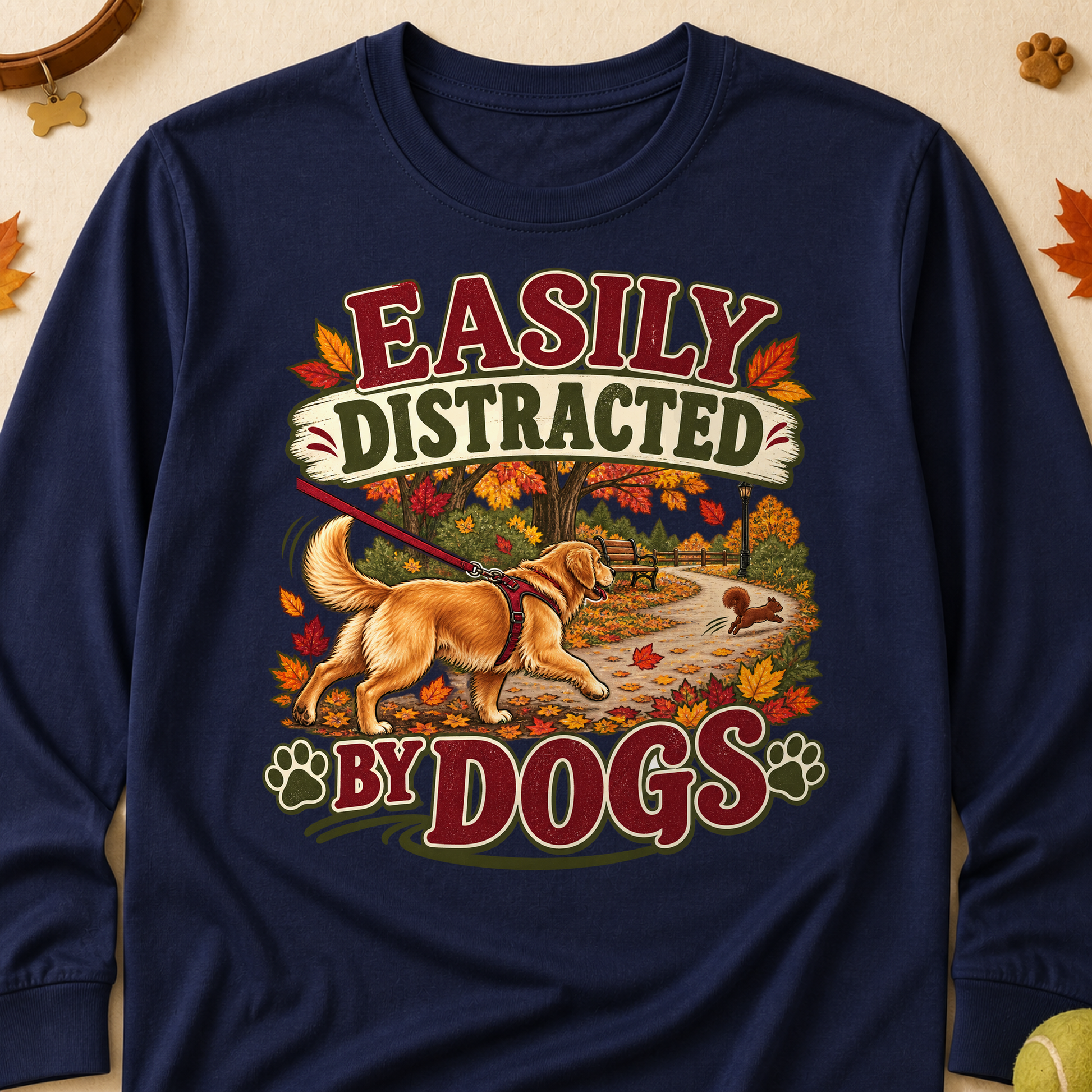 Easily Distracted By Dogs Fall Long Sleeves - Navy - Brooke & Belle