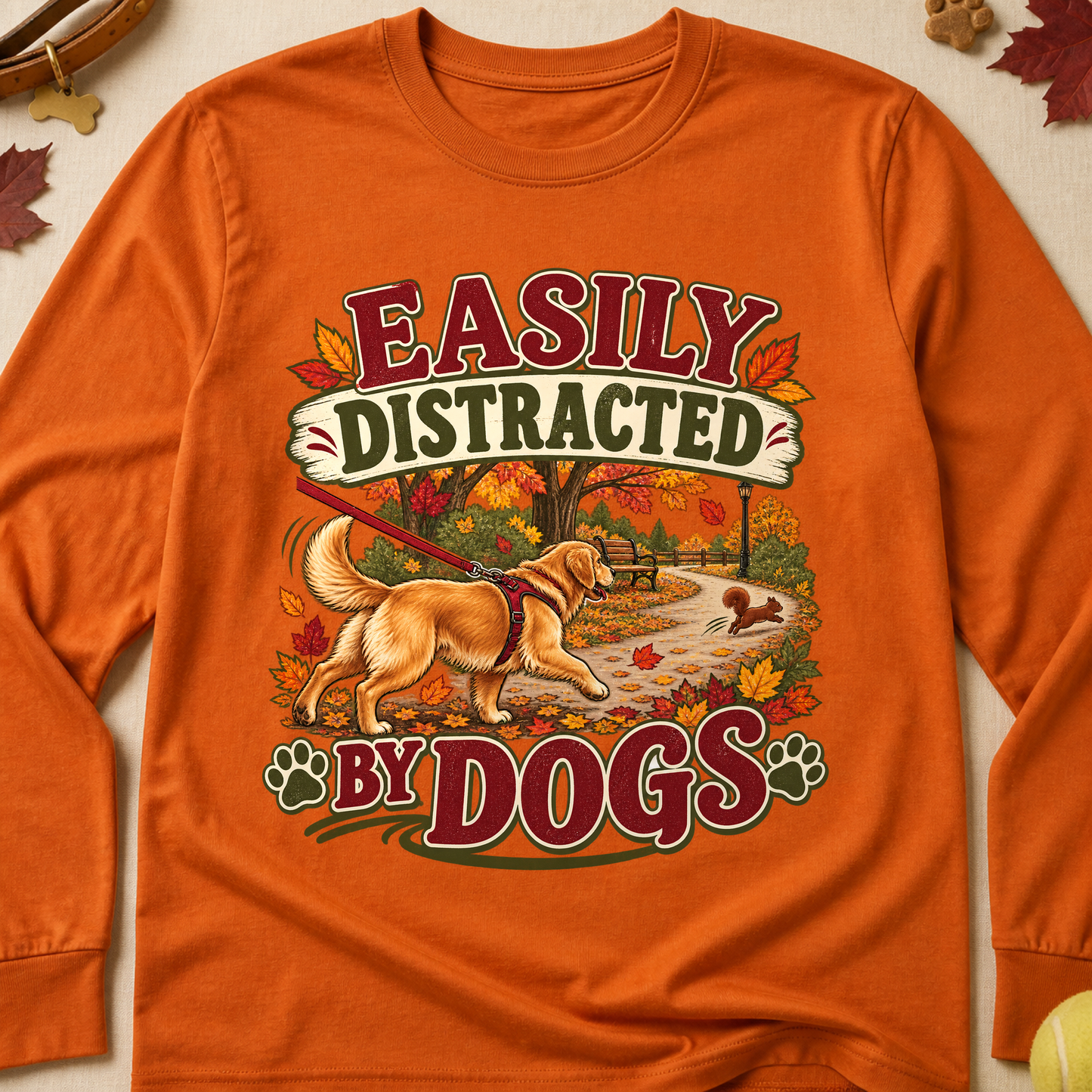 Easily Distracted By Dogs Fall Long Sleeves - Texas Orange - Brooke & Belle