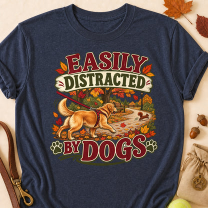 Easily Distracted By Dogs Fall T-shirt - Heather Navy - Brooke & Belle