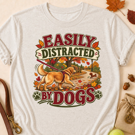 Easily Distracted By Dogs Fall T-shirt - Heather Oatmeal - Brooke & Belle