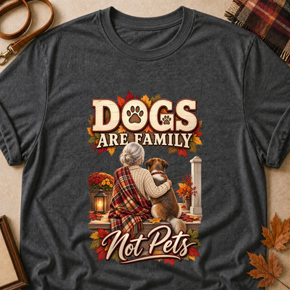 Dogs Are Family Not Pets Fall Colored Print T-Shirt - Dark Heather - Brooke & Belle
