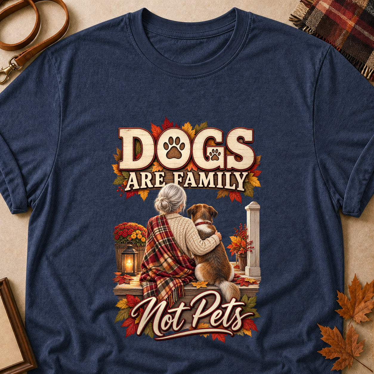 Dogs Are Family Not Pets Fall Colored Print T-Shirt - Heather Navy - Brooke & Belle
