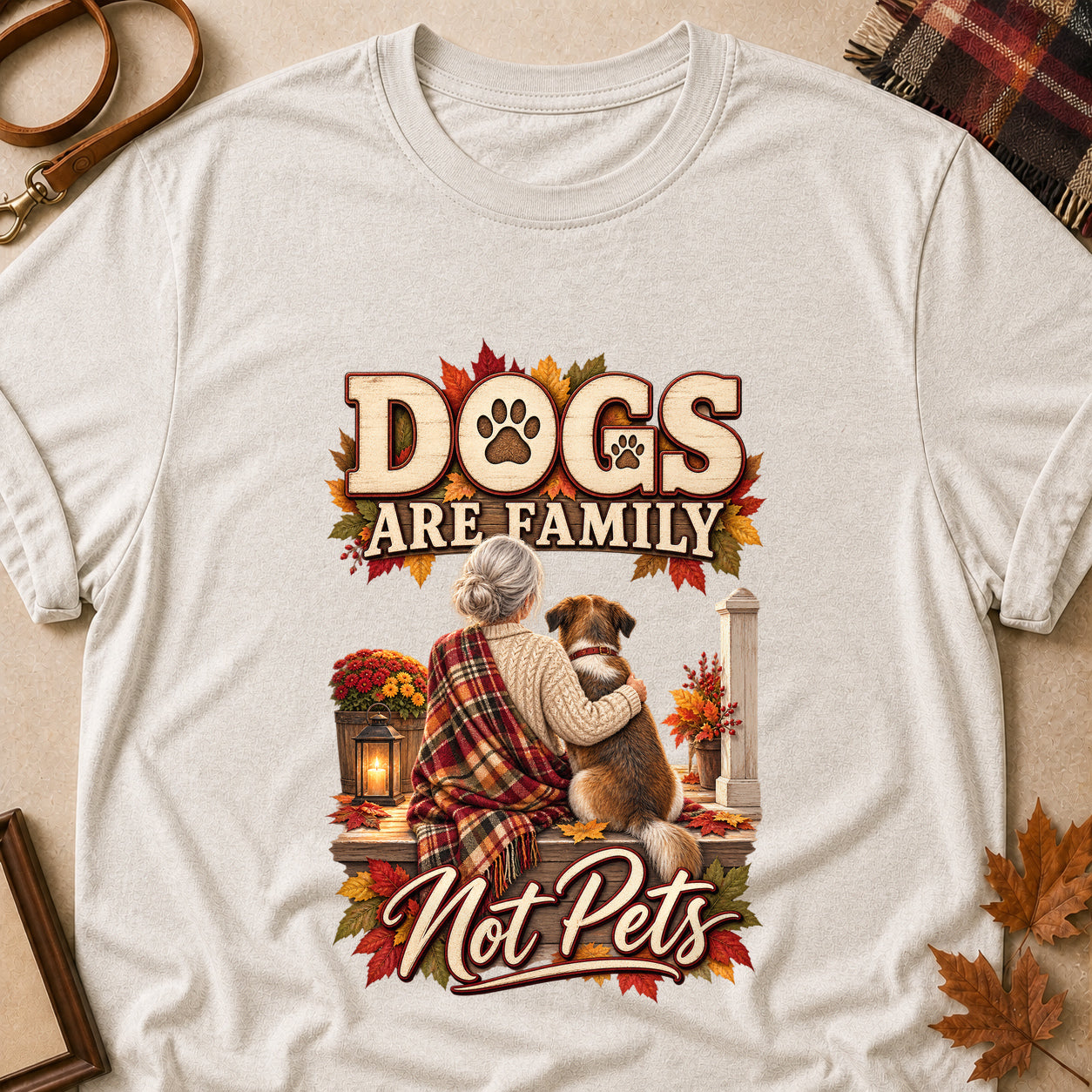 Dogs Are Family Not Pets Fall Colored Print T-Shirt - Heather Oatmeal - Brooke & Belle
