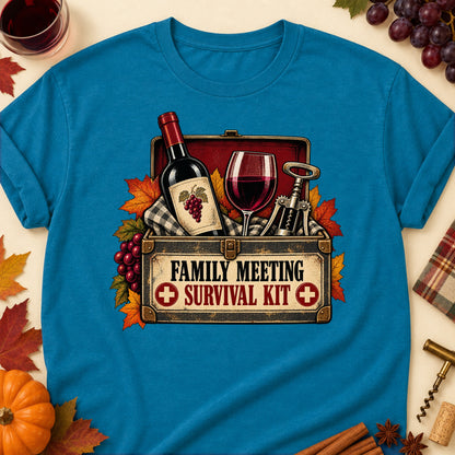 Family Meeting Survival Kit Colored Print T-Shirt - Antique Sapphire - Brooke & Belle