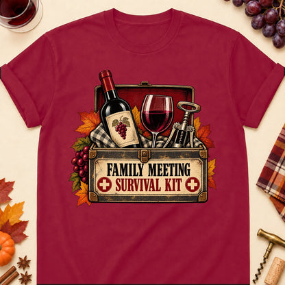 Family Meeting Survival Kit Colored Print T-Shirt - Cardinal Red - Brooke & Belle