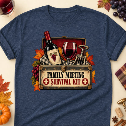 Family Meeting Survival Kit Colored Print T-Shirt - Heather Navy - Brooke & Belle